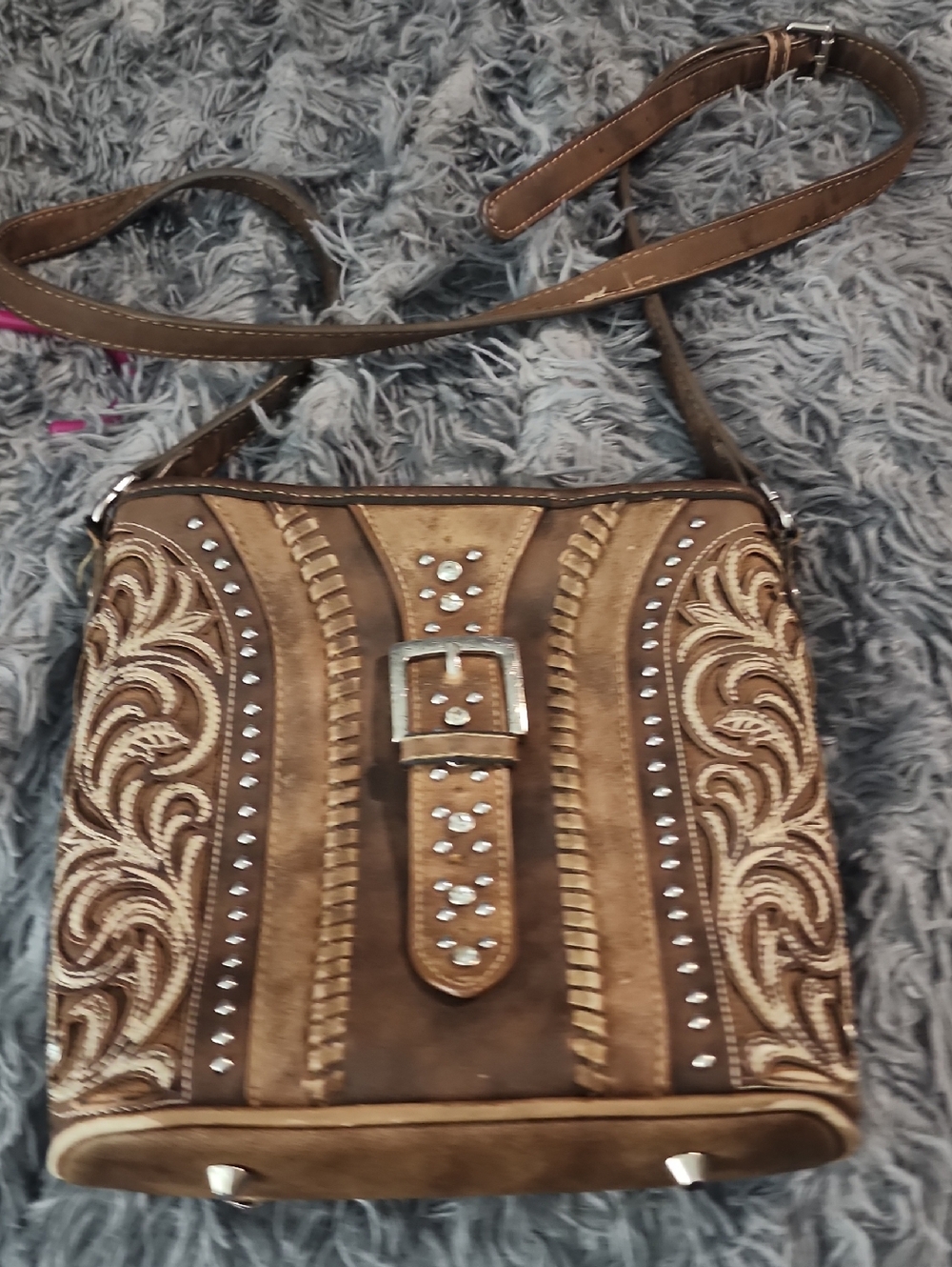 Stylish Brown Embroidered Crossbody Bag - Picture 4 of 7